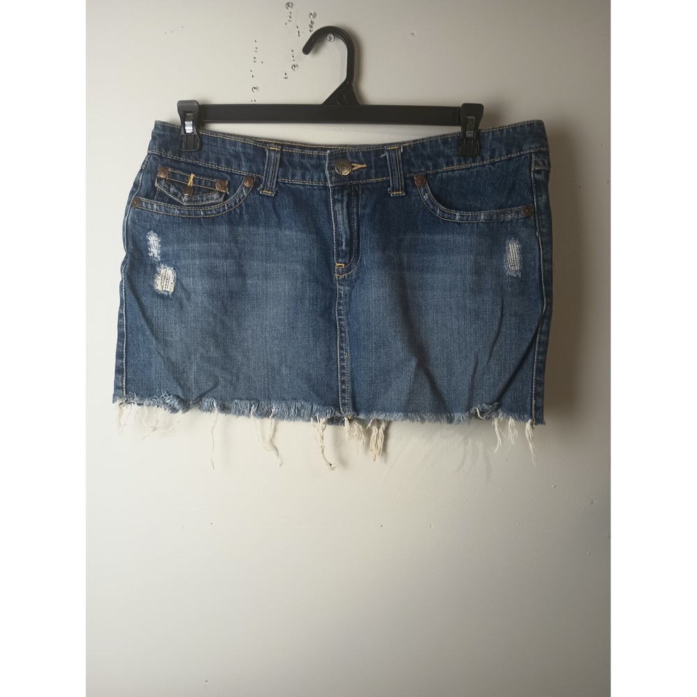 Aeropostale Vintage Y2K Denim Micro Mini Skirt Distressed Frayed Hem Sz 11/12
